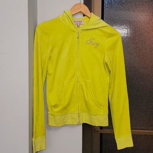 Authentic Juicy couture velour Hoodie SMALL bright yellow with lions&Flowers